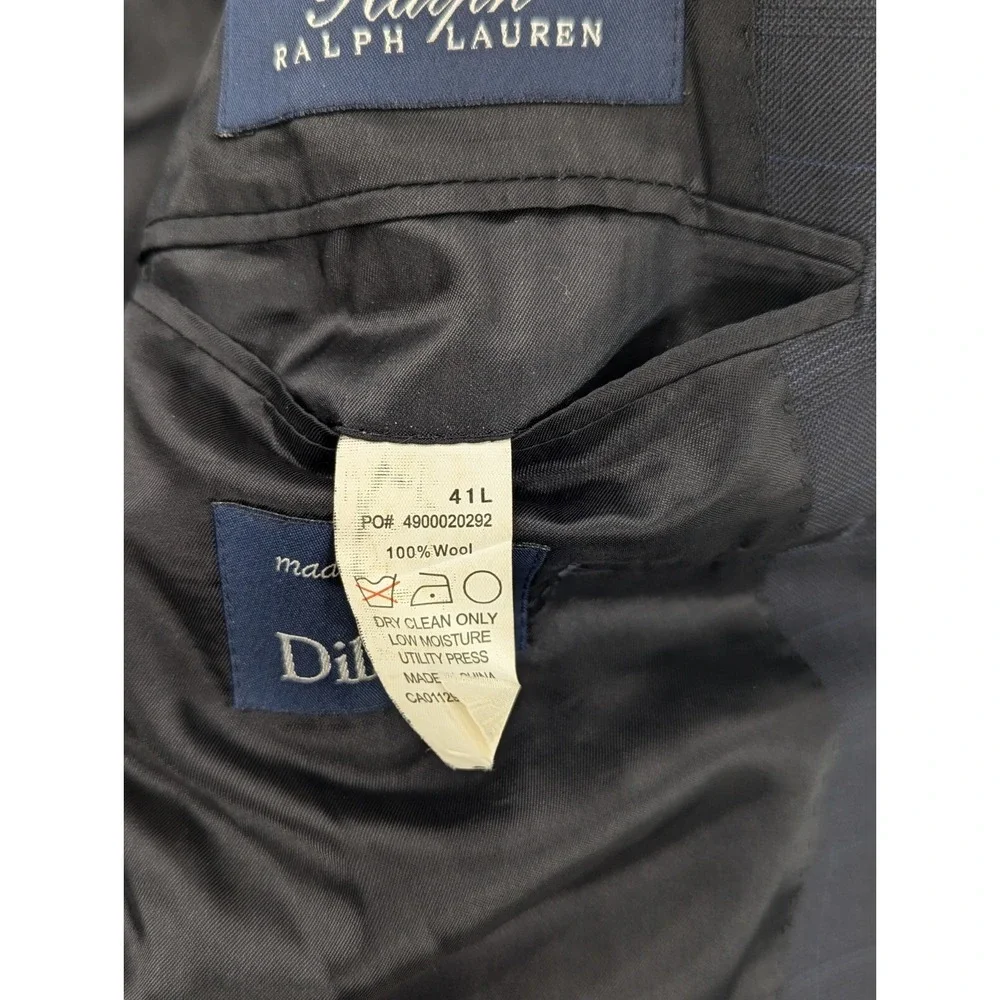 Ralph Lauren Blazer Sports Coat 100% Wool Blue Subtle Plaid Suit Jacket 41L 44